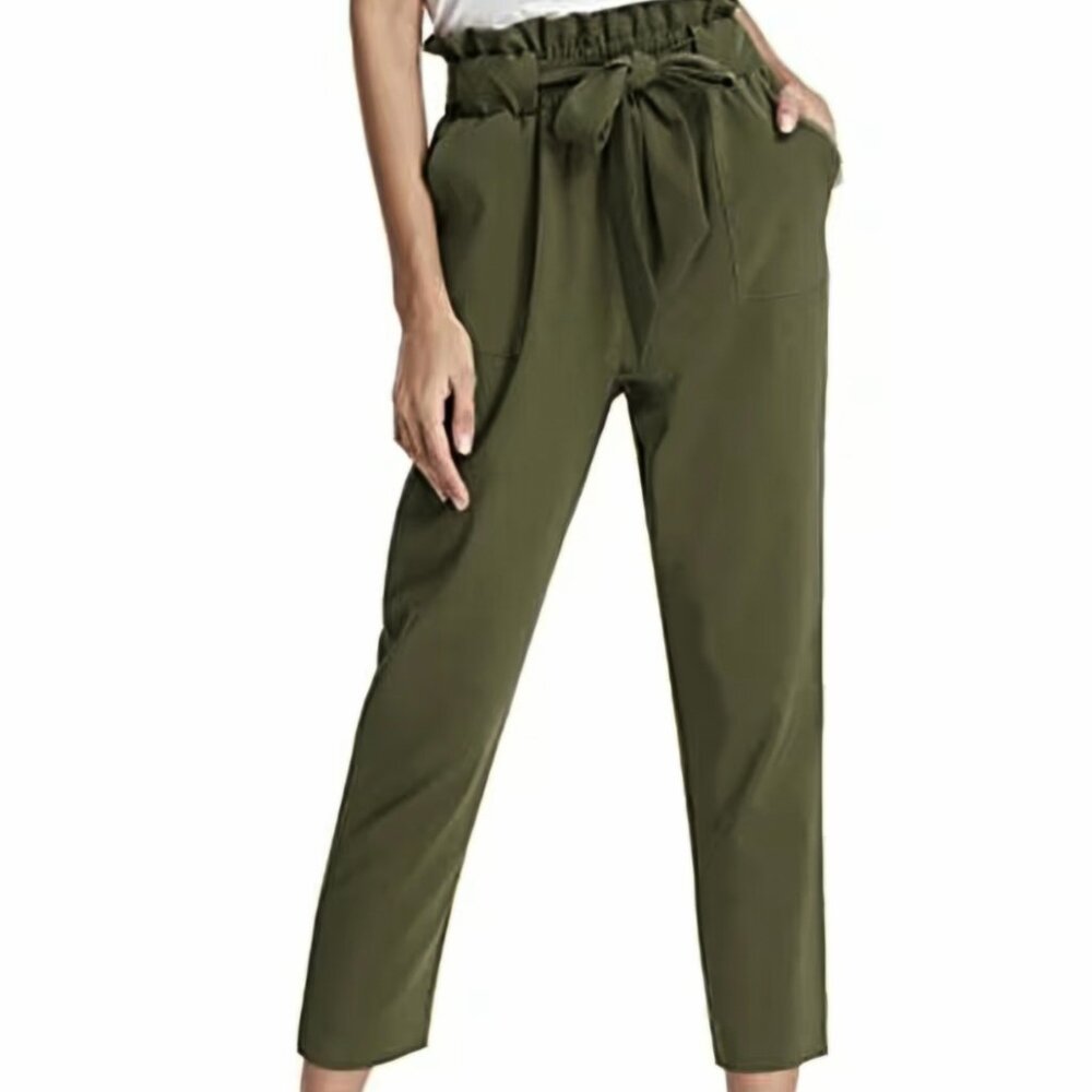 LOFT Olive Green Paperbag Waist Cropped Pants